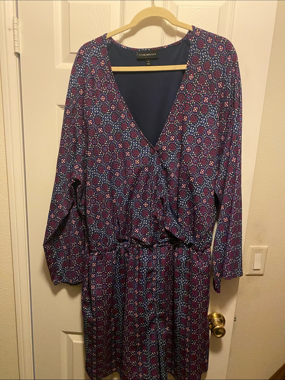 Lane Bryant Navy & Purple Medallion Print Long Sleeve Dress